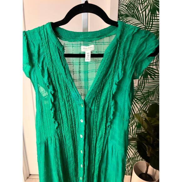 Anthropologie Meadow Rue Women's Green Button Down Mini Dress Size 4 - Picture 3 of 10